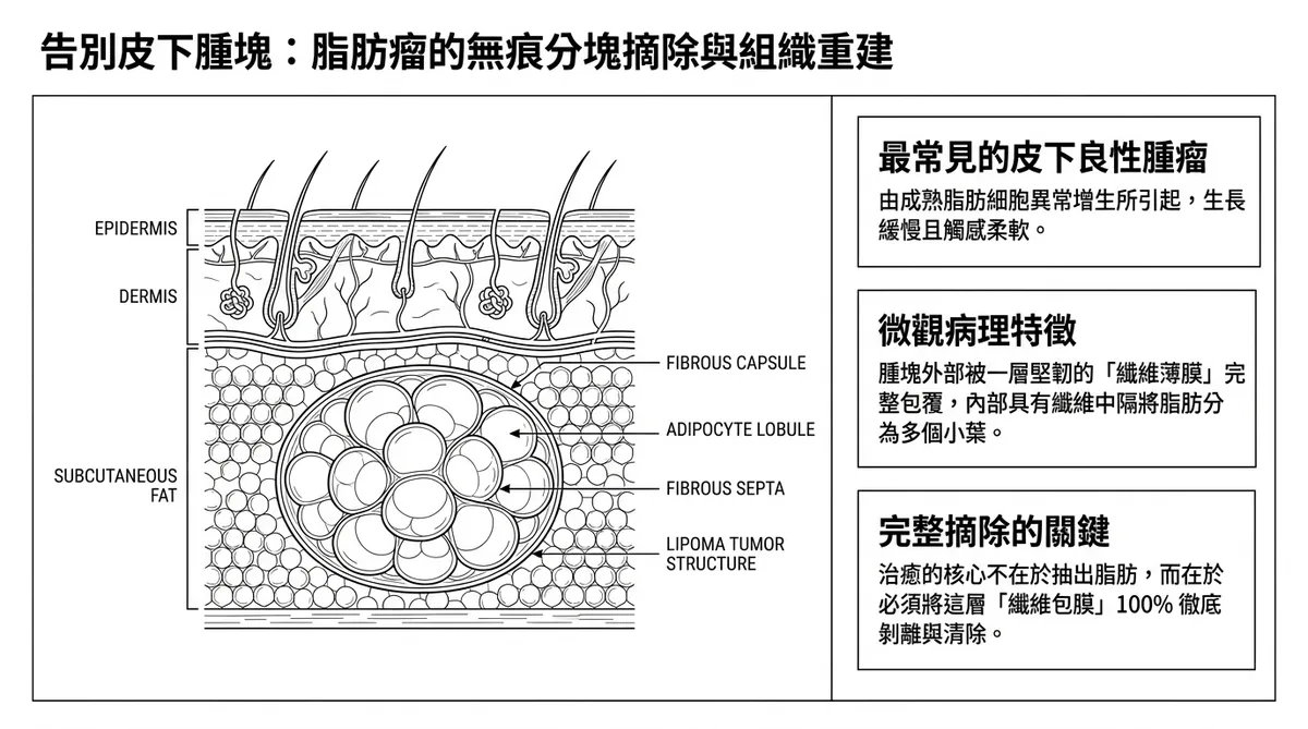 揮別皮下腫塊：脂肪瘤「小切口摘除術」與膠原墊片的無痕修復
