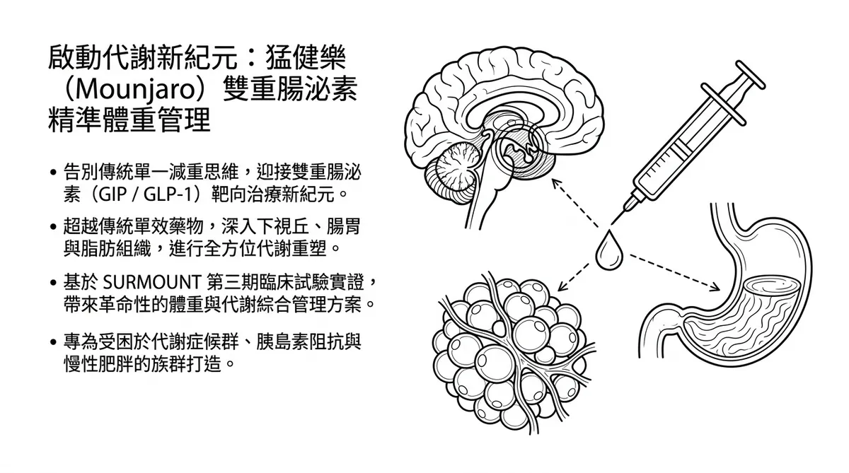 逆轉代謝症候群的科學解方：猛健樂 (Mounjaro) 雙重腸泌素與客製化精準減重計畫