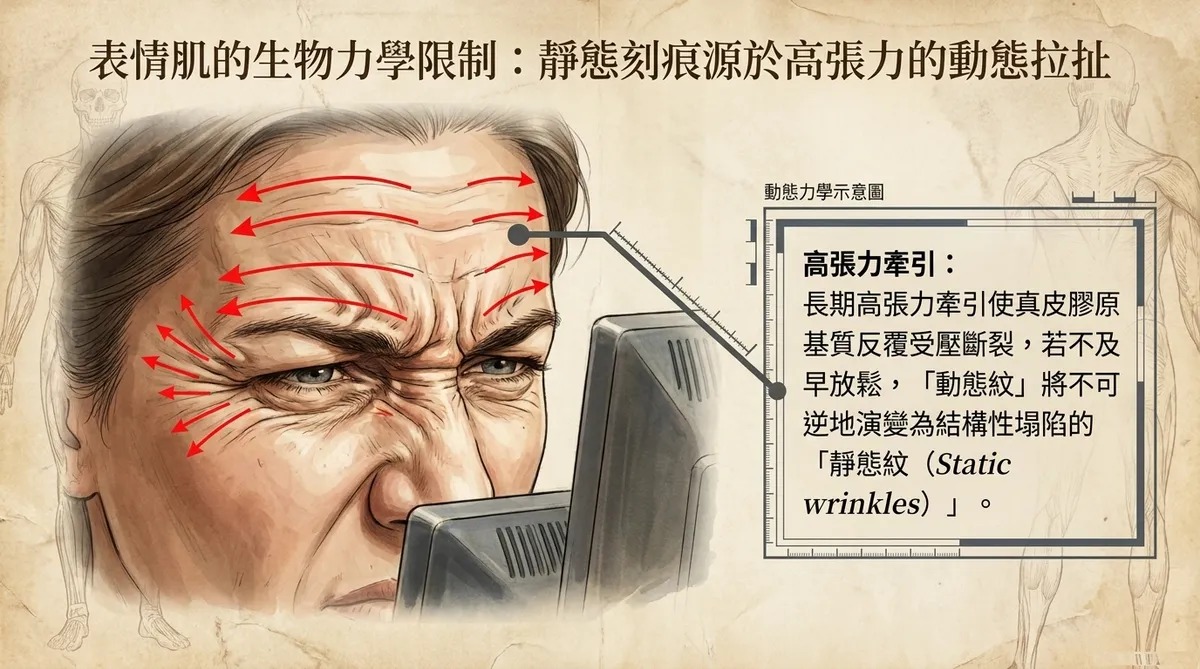 台中彰化肉毒桿菌素注射治療：整形外科醫師於診間為病患實施面部動態表情肌多點位微量精準注射美容處置衛教示意圖