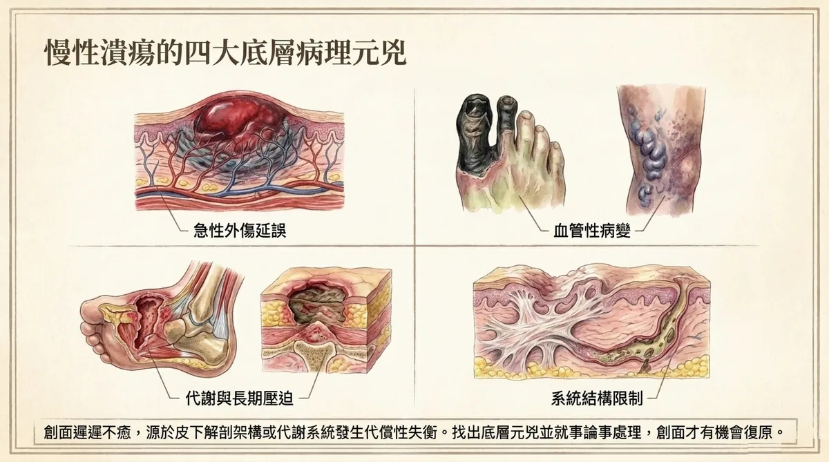 慢性潰瘍的四大底層病理元兇圖解