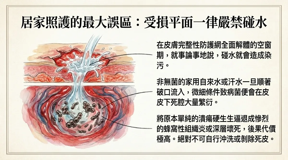 居家照護的最大誤區：受損平面一律嚴禁碰水說明圖
