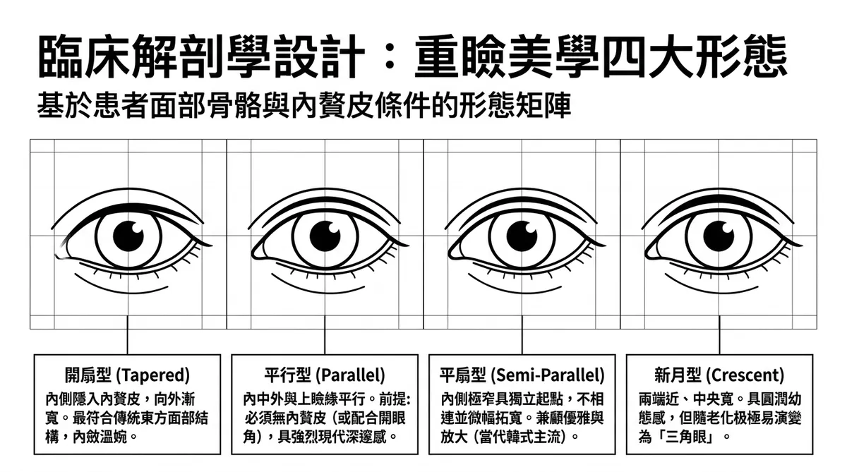台中彰化雙眼皮手術治療：整形外科醫師為病患實施上眼瞼切開法提眼瞼肌腱膜重建美容手術衛教示意圖