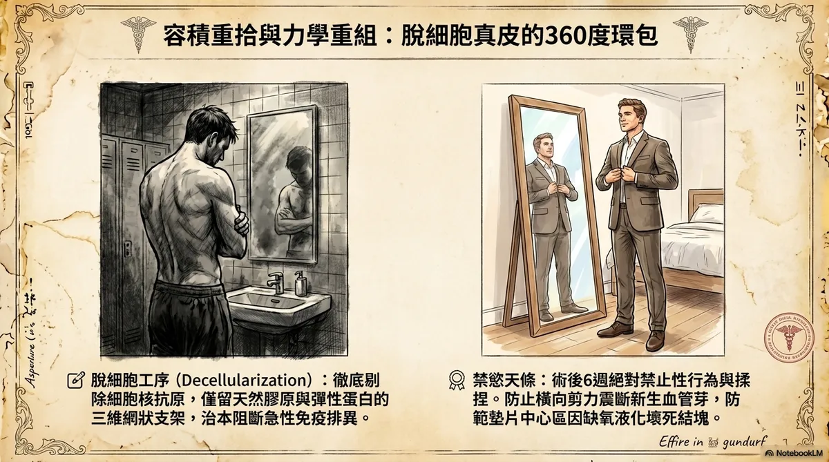 台中彰化異體真皮墊片陰莖增大手術：整形外科醫師為病患評估私密處淺筋膜層解剖空間並實施自費高階微創360度環包植入處置衛教示意圖