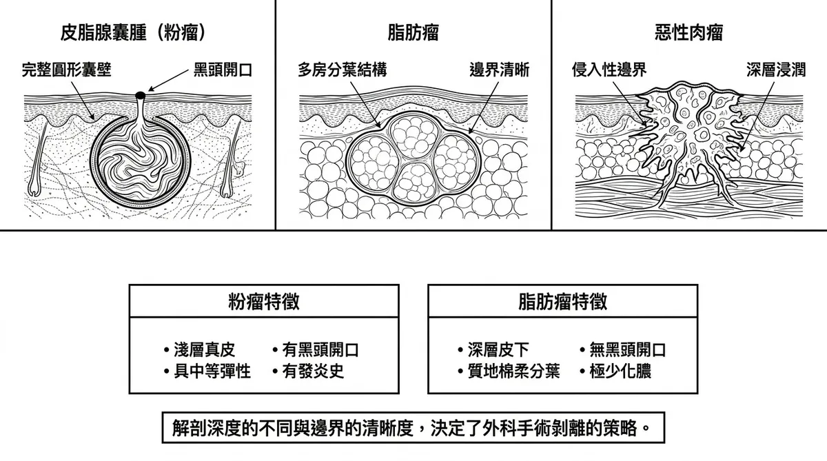 台中彰化皮膚腫瘤觸診辨識：表皮囊腫與脂肪瘤之物理力學特徵對比圖