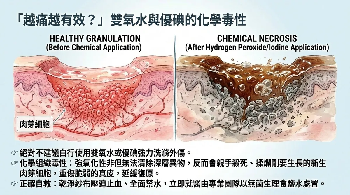 「越痛越有效？」雙氧水與優碘的化學毒性對比