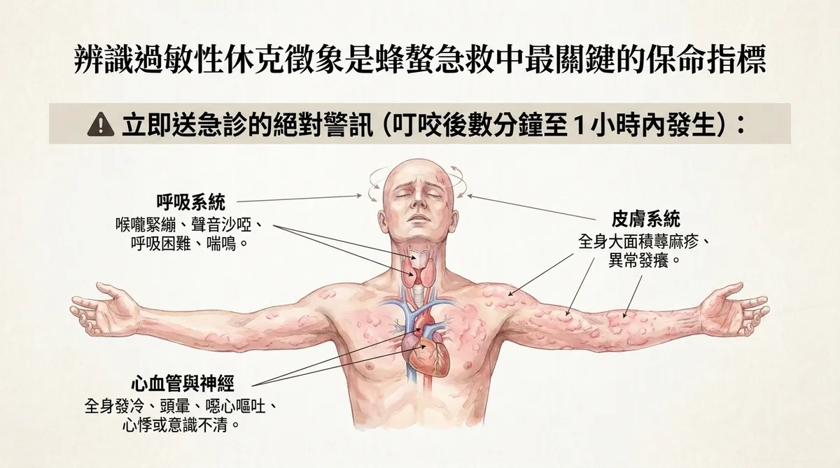 辨識過敏性休克徵象是蜂螫急救中最關鍵的保命指標