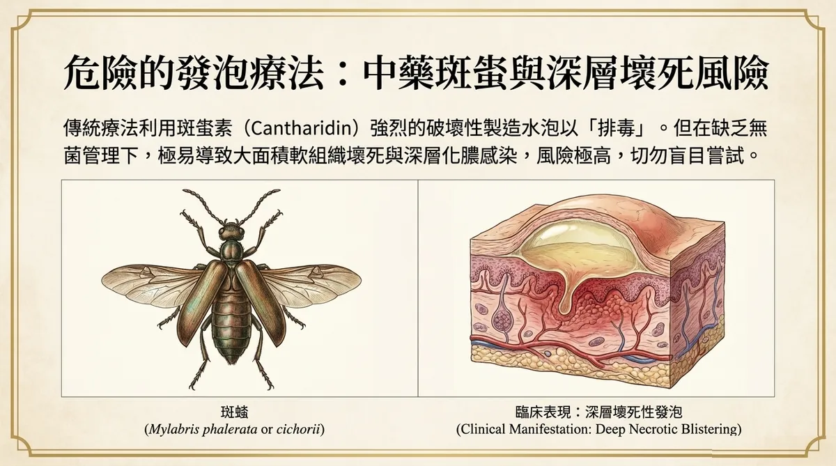 危險的發泡療法:中藥斑蝥素引發深層壞死性發泡風險說明