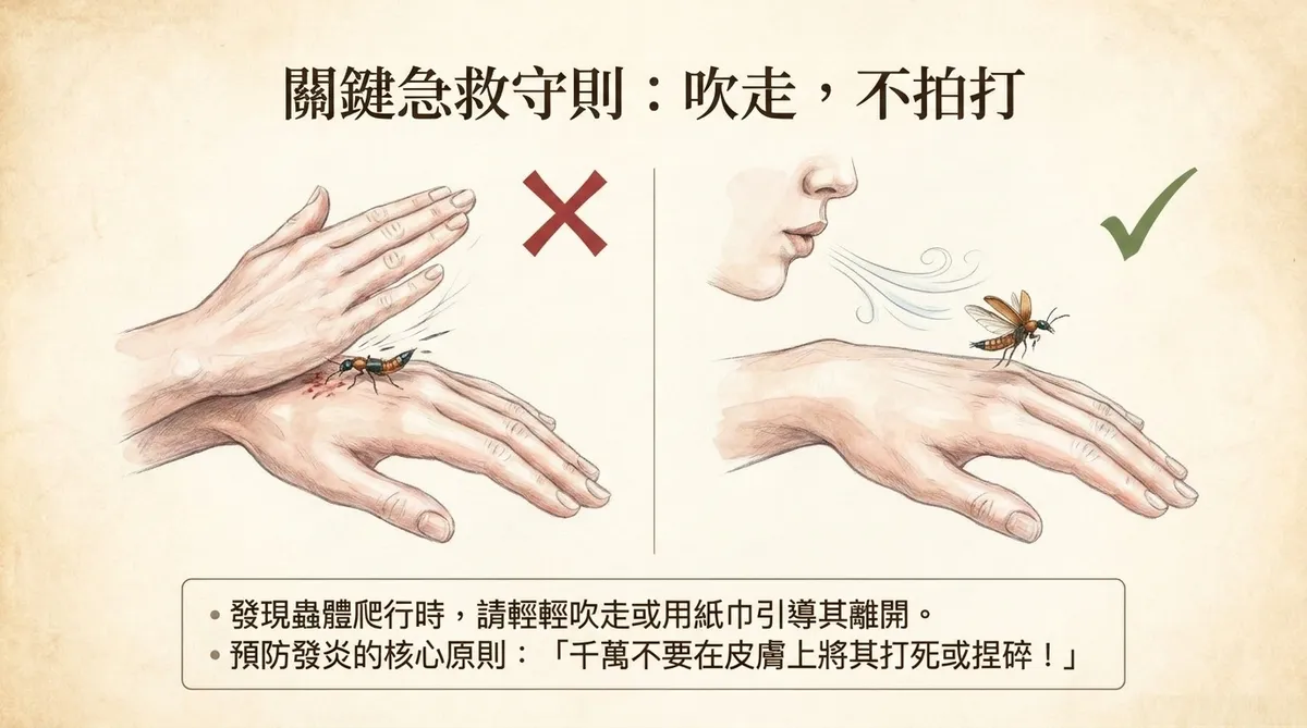 發現隱翅蟲關鍵急救守則:輕吹離開,切勿在皮膚上拍打