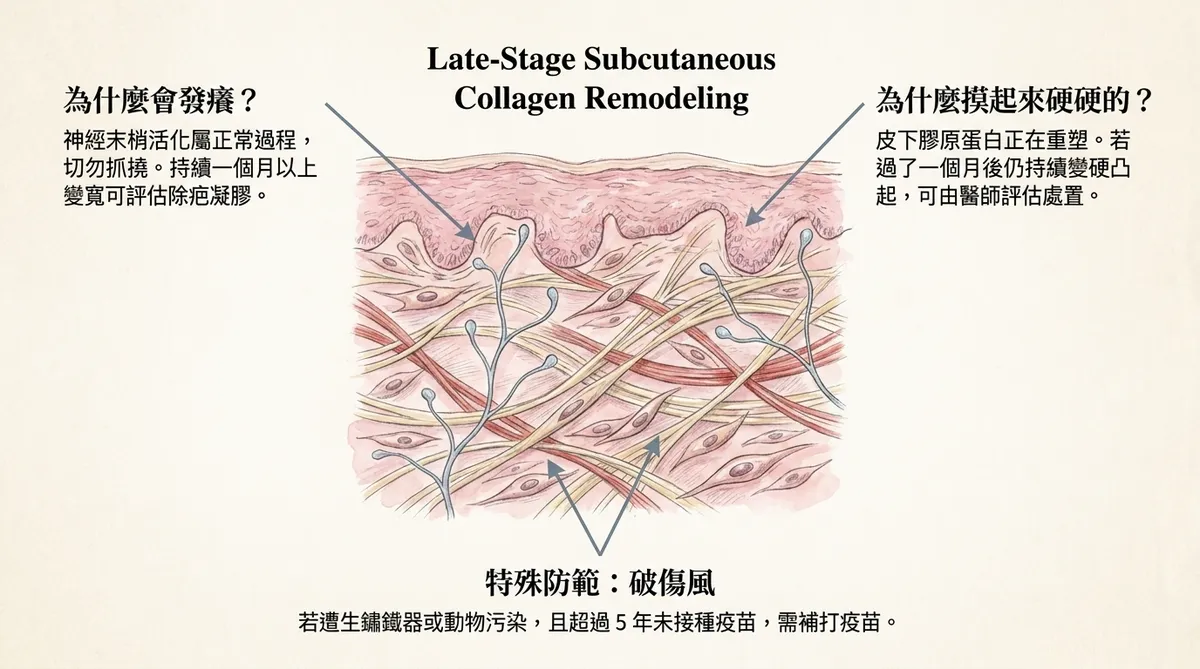 傷口癒合後期膠原蛋白重塑、發癢與發硬原因解密
