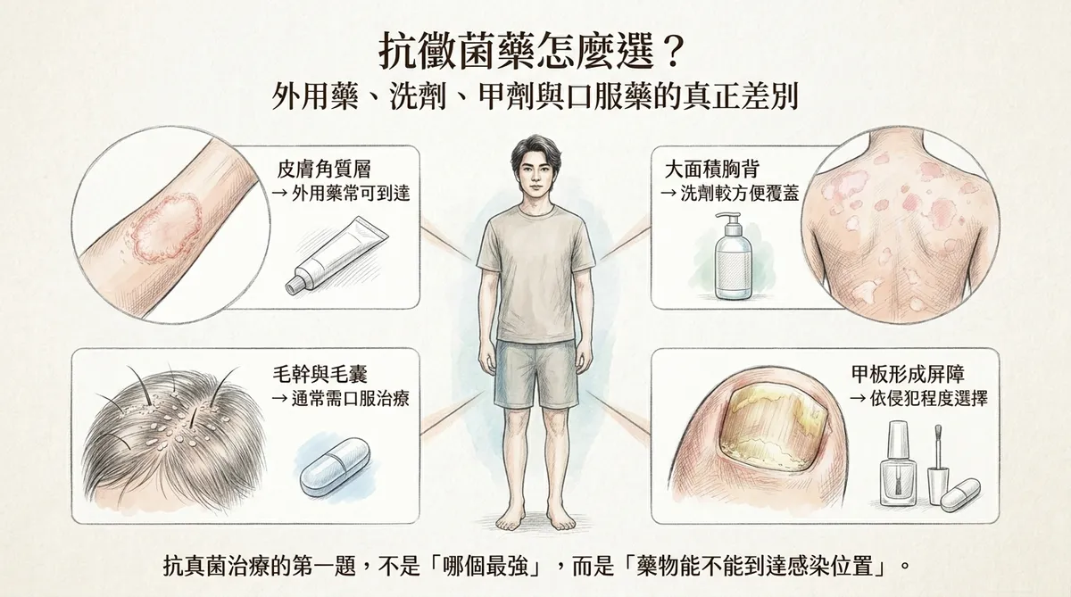 抗黴菌藥怎麼選?外用藥、洗劑、甲劑與口服藥的真正差別圖解主圖