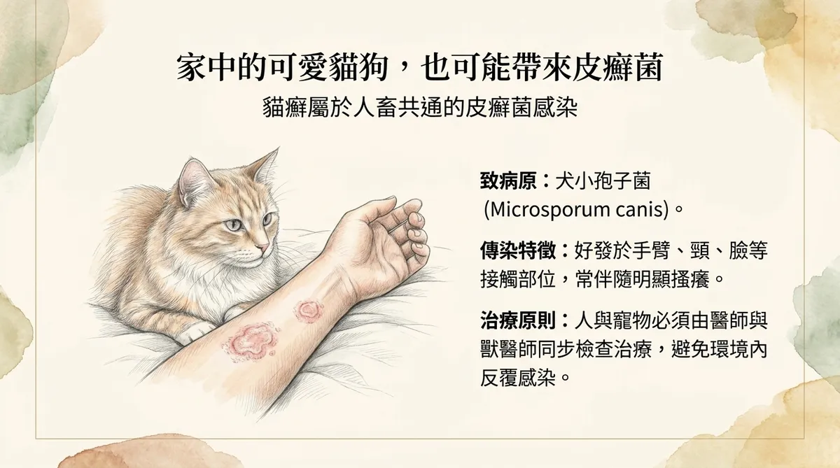 家中的可愛貓狗,也可能帶來皮癬菌:貓癬人畜共通傳染特徵與共同治療原則