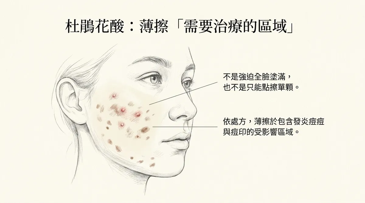 痘痘藥容易刺激部位示意:鼻翼溝與嘴角較容易累積藥膏並增加局部刺激