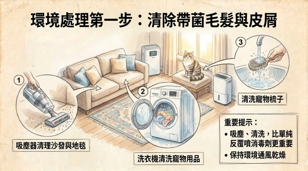環境處理第一步清除帶菌毛髮與皮屑:吸塵器清理、洗衣機清洗與清洗梳子日常照護圖解