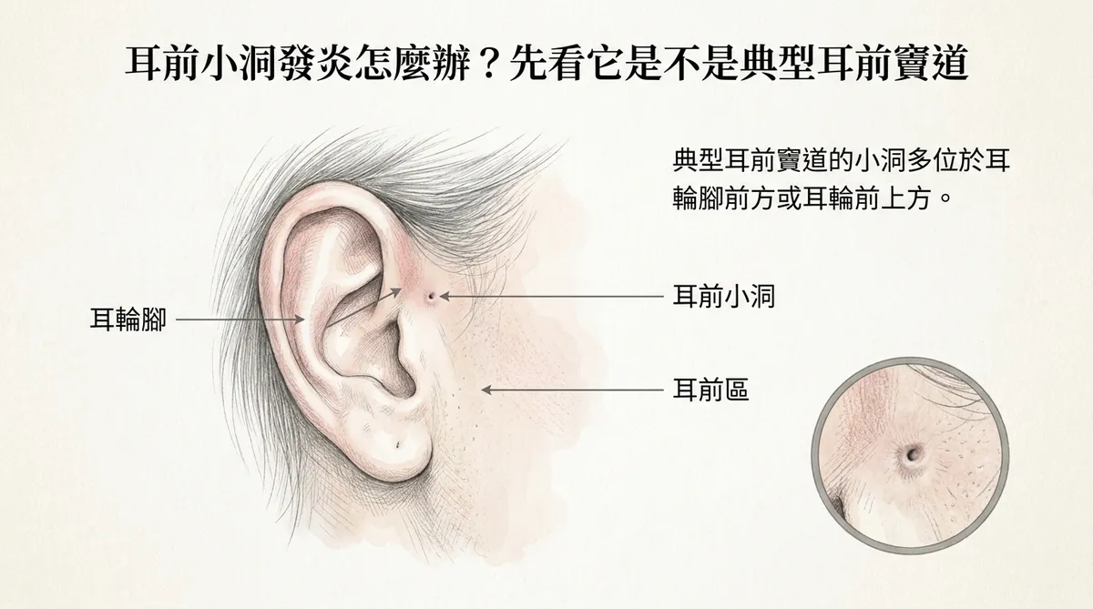 耳前小洞發炎怎麼辦?先看它是不是典型耳前竇道解剖位置說明圖