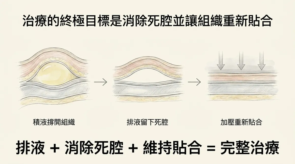 耳廓假性囊腫治療三步驟:排液、消除死腔與加壓維持貼合歷程圖解