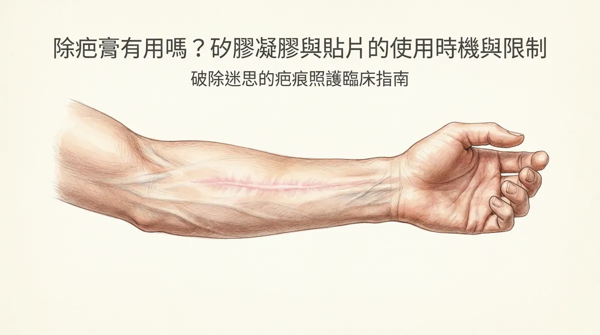 除疤膏有用嗎？矽膠凝膠與貼片的使用時機與限制：破除迷思的疤痕照護臨床指南主圖