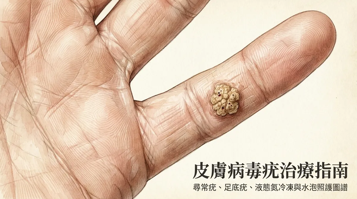 皮膚病毒疣治療指南:尋常疣、足底疣、液態氮冷凍與水泡照護圖譜主圖