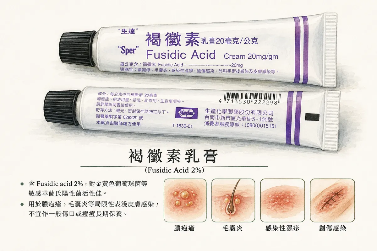 褐黴素乳膏 (Fusidic Acid 2%) 外觀與適用皮膚感染徵兆